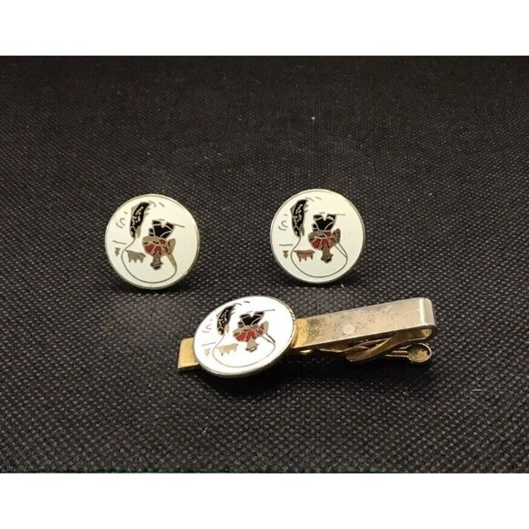 Trout Fly fishing SWANK Vintage Enamel Men's CUFFLINKS and TIEBAR - Picture 7 of 7